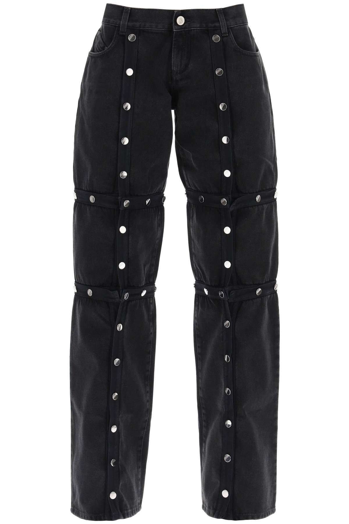 Woman's Loose-Fit Black Denim Pants with Detachable Panels