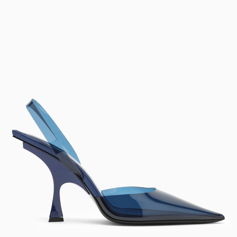 電氣藍色 PVC 女士彎曲後背尖頭高跟鞋