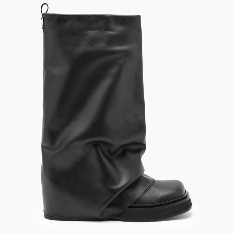Women's Black Leather Combat Boots for SS24