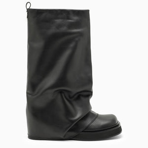 黑色Slouchy皮革女士戰靴 (SS24新款)
