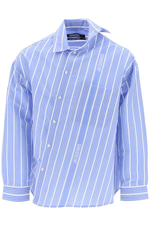 JACQUEMUS Men's Blue Silk and Wool Blend Checkerboard Shirt for SS24