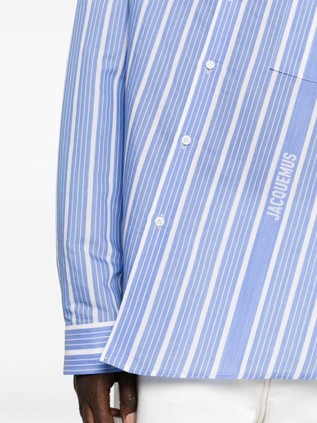 JACQUEMUS Men's Striped Long Sleeve Shirt - Blue and White