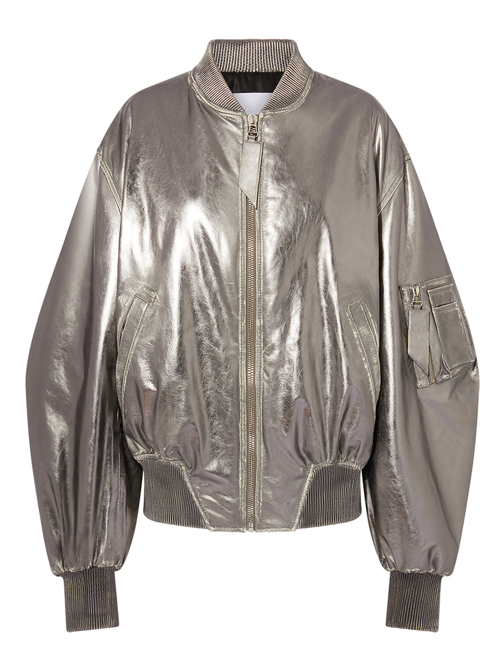 Shiny Silver Bomber Jacket - SS24 Collection for Women