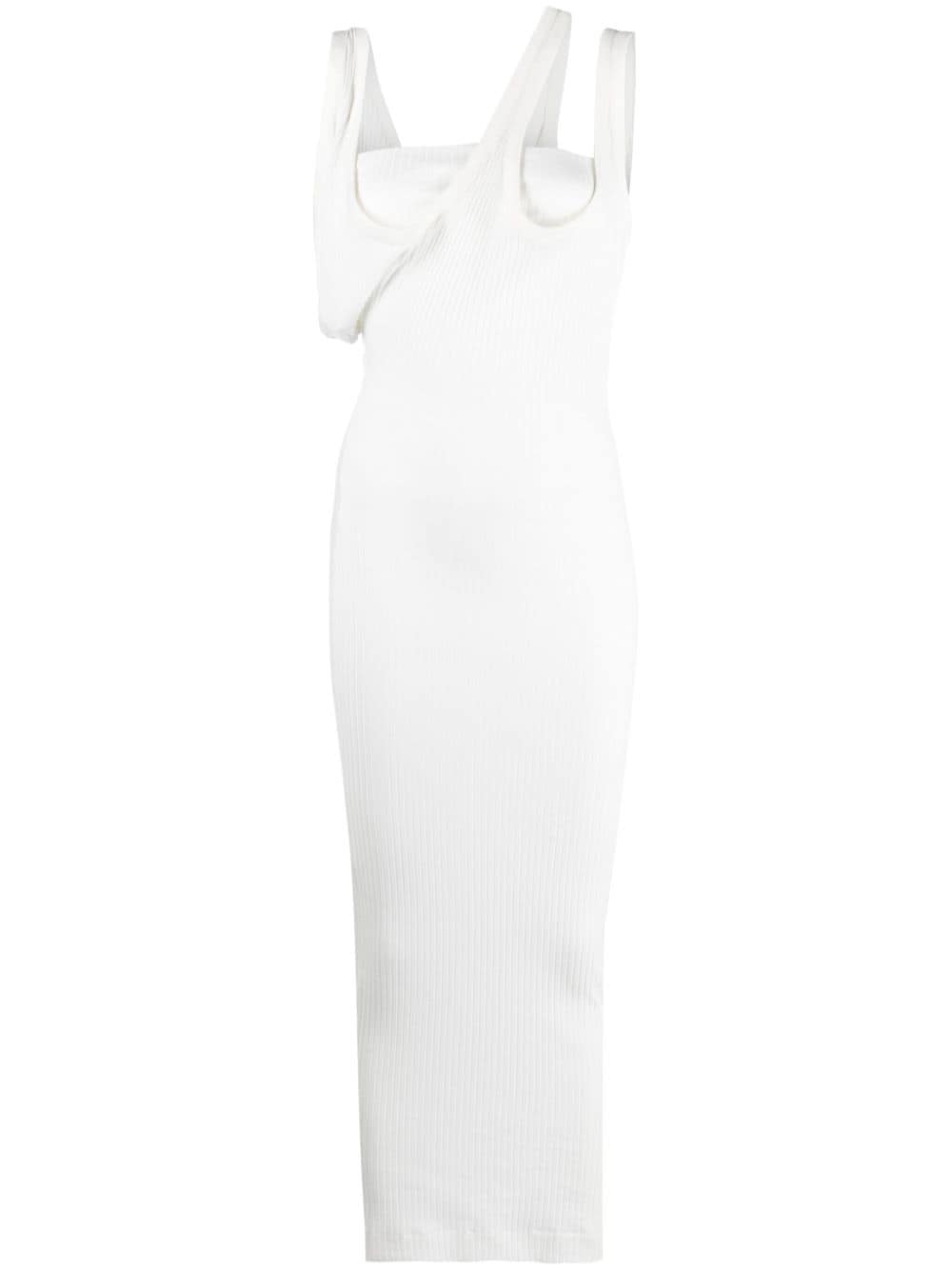 白いリブ状非対称ドレス（女性用）