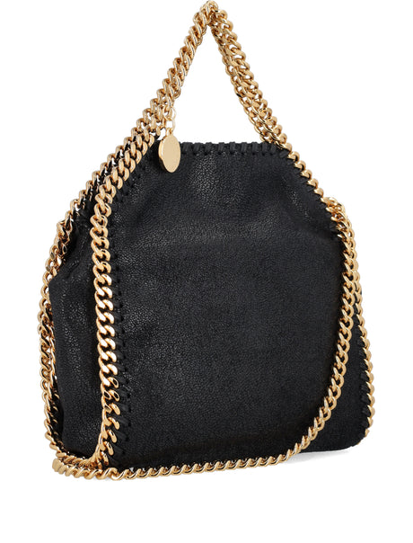 STELLA MCCARTNEY Classic Black Tote Handbag with Vegan Shaggy Deer Fabric and Gold Chain Details