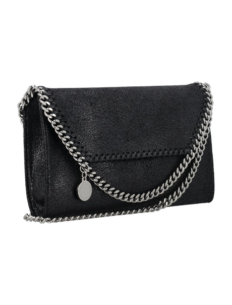 STELLA MCCARTNEY Mini Falabella Eco-Friendly Crossbody Bag in Black with Silver Chain Detail