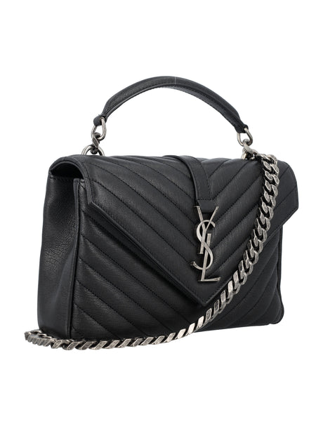 SAINT LAURENT Elegant Mini Black Leather College Handbag
