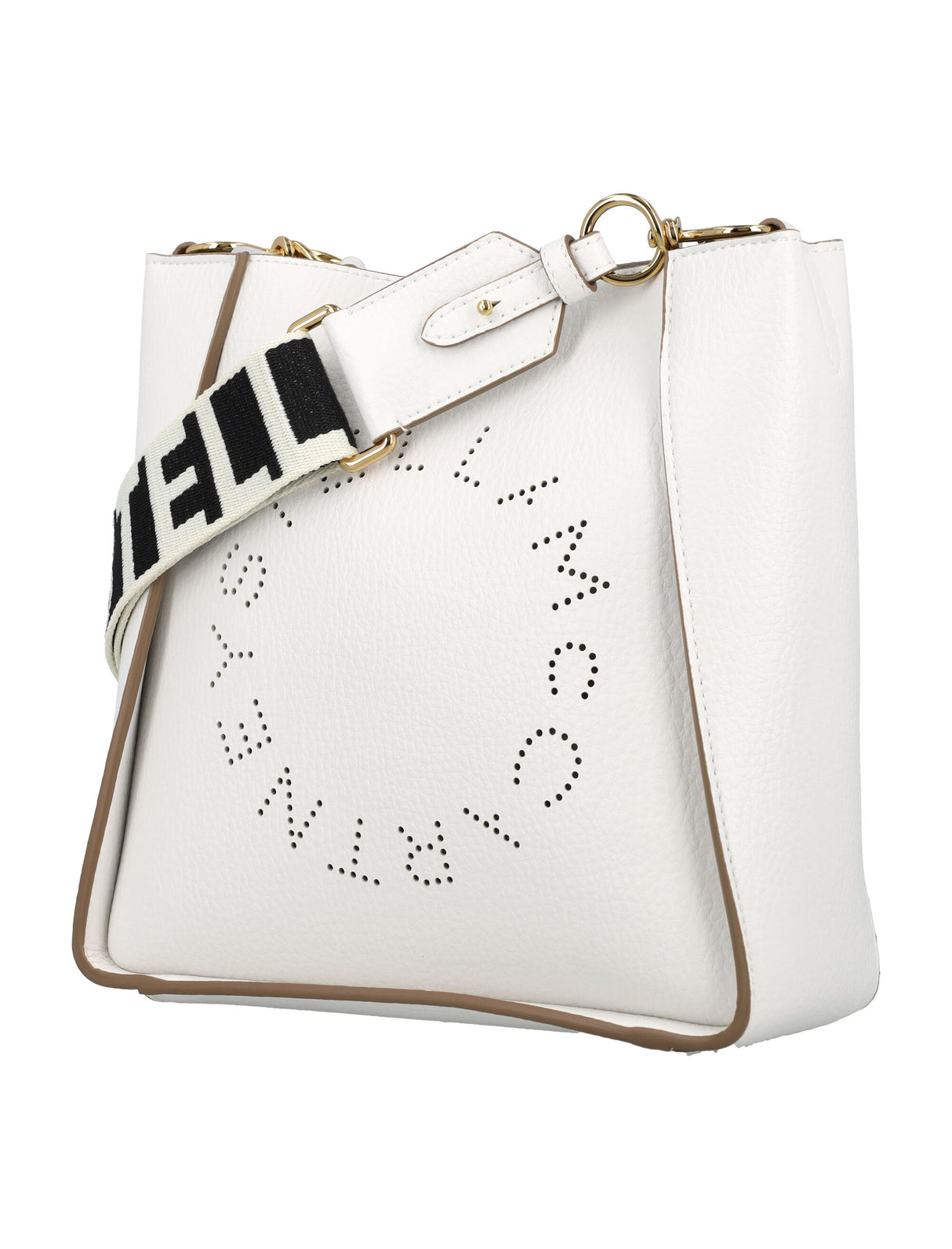 STELLA MCCARTNEY Eco Leather Mini Crossbody Bag with Perforated Logo and Magnetic Snap Closure - Pure White, 23x23x8 cm