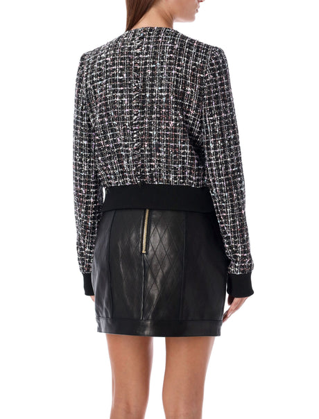 BALMAIN Chic Cropped Tweed Bomber Jacket with Metallic Accents