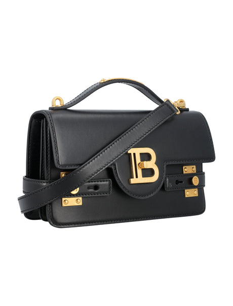 BALMAIN Sleek Leather Mini Crossbody Bag with Golden Accents - 14x23x8 cm