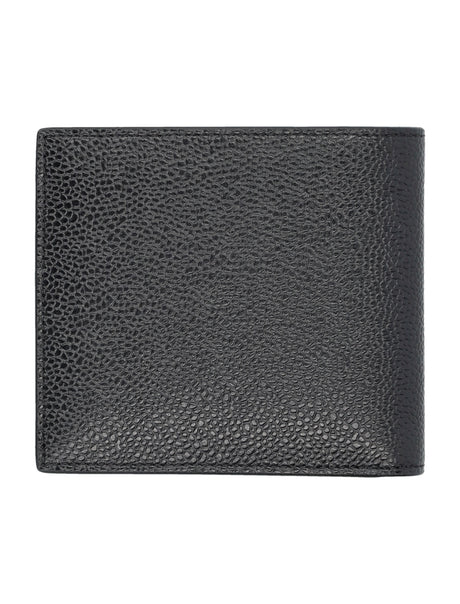 THOM BROWNE Elegant Black Pebbled Leather Billfold with Striped Lining 11.5 x 12 cm