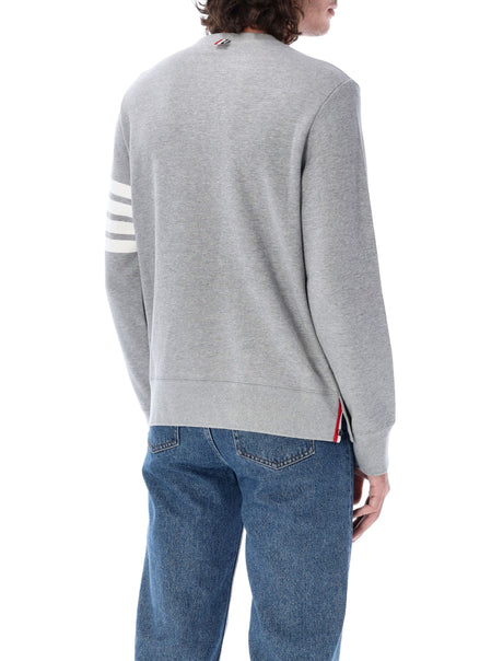 THOM BROWNE Classic Grey Crewneck Sweater with Signature Stripe