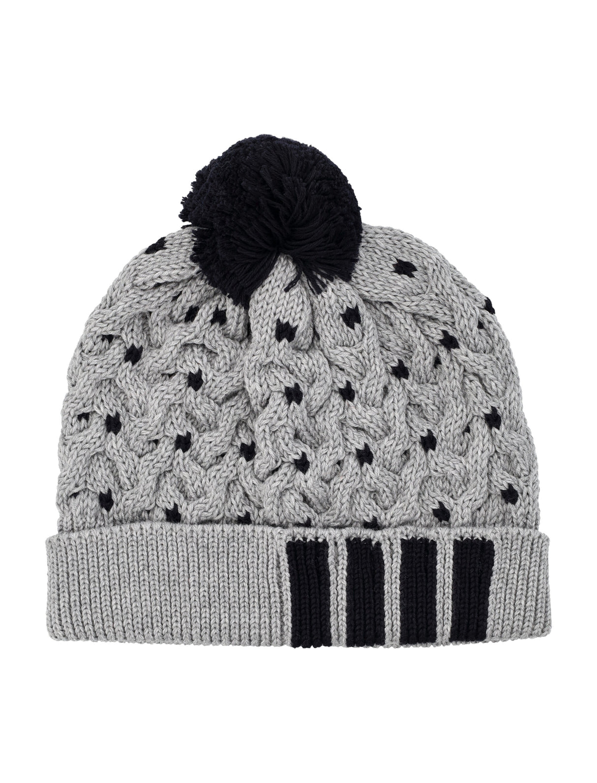 THOM BROWNE CABLE HAT WITH 4/BAR STRIPE