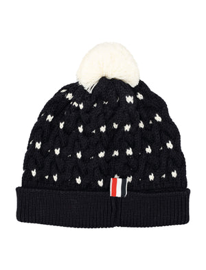 THOM BROWNE CABLE HAT WITH RWB STRIPE