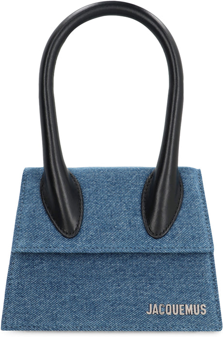 JACQUEMUS Blue Denim Handbag with Leather Details and Adjustable Shoulder Strap