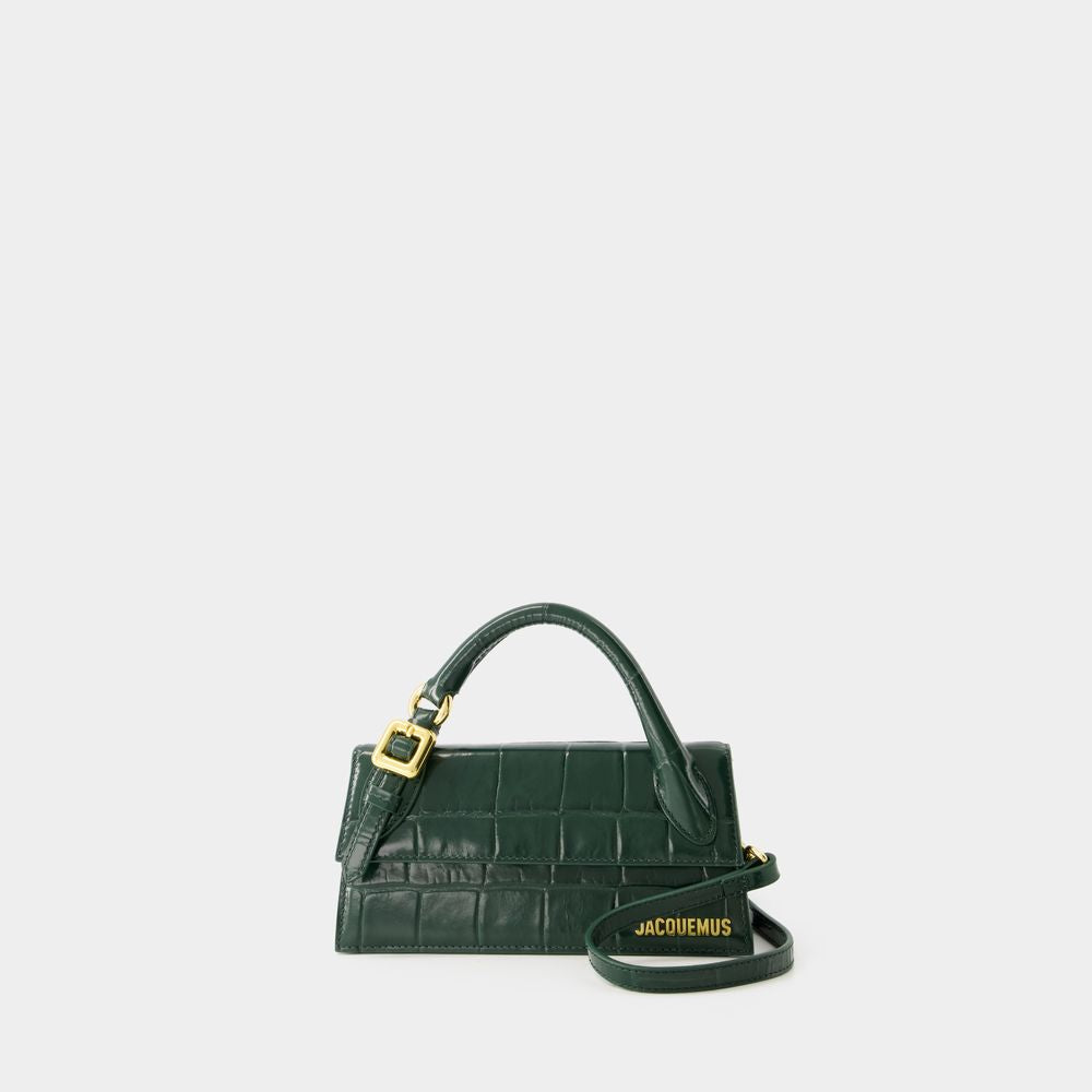 JACQUEMUS Women's Mini Loop Handle Green Calfskin Cotton Handbag SS24