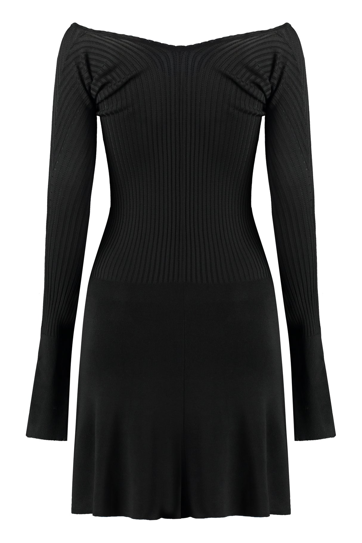 Flared Hem Knit Mini-Dress in Black