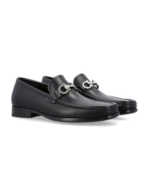 FERRAGAMO Black Leather Chris Loafer with Gancini Hook for Men - SS24 Collection