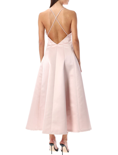 Feminine and Elegant V-Neck Pink Duche Dress for Women