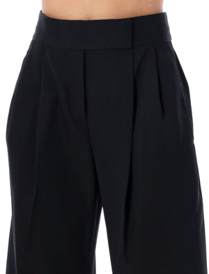 High Waist Black Pants with Embroidered Logo and Wide Banana Leg for Women