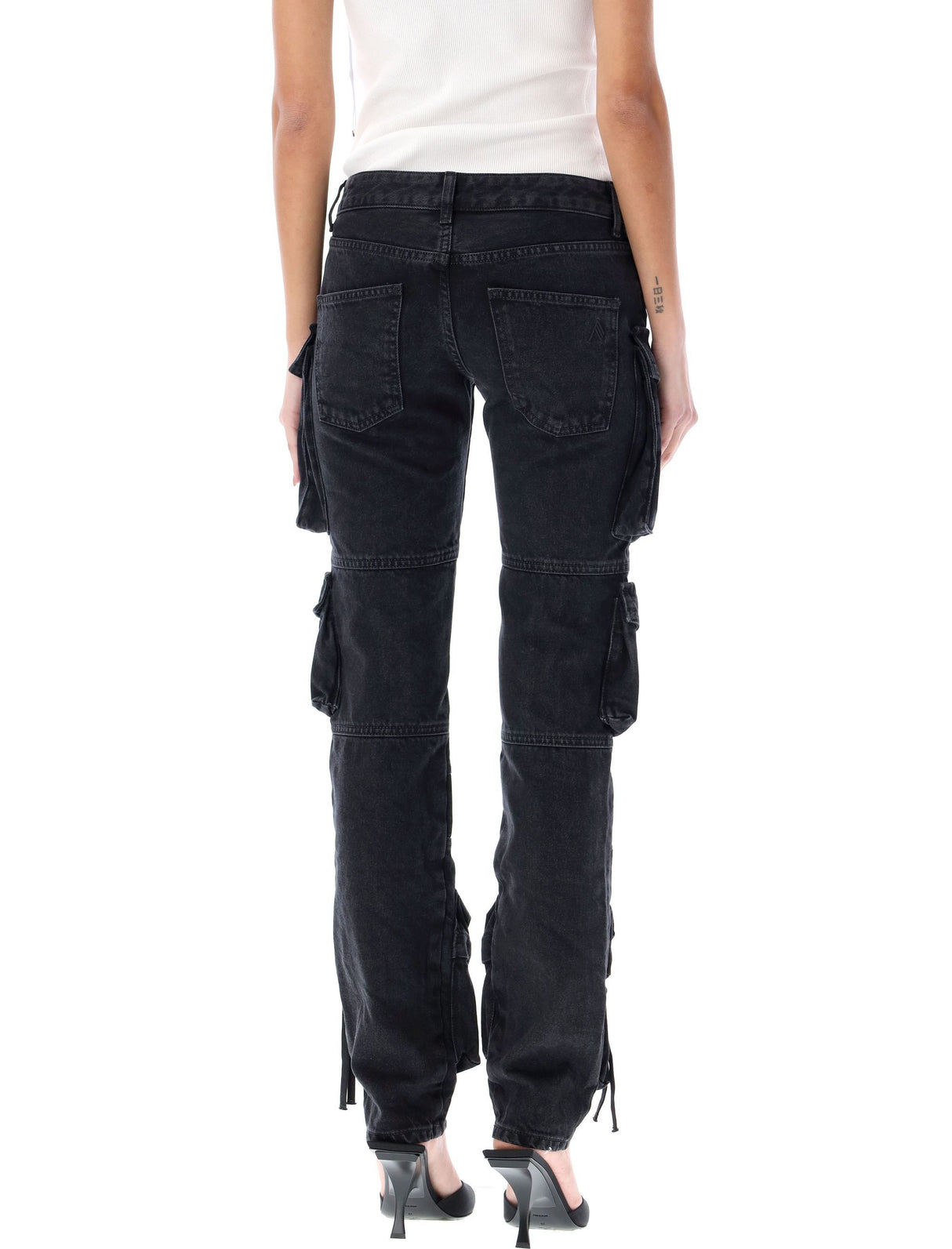 Womens Low Waist Cargo Jeans with Embroidered Logo and Skinny Fit