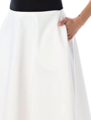 女性用白色中長款喇叭裙