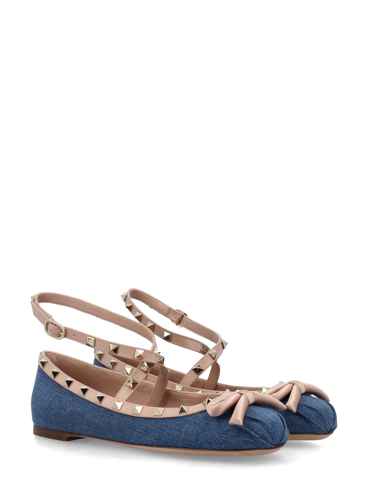 Denim Rockstud Flats in Rose and Canelle for Women