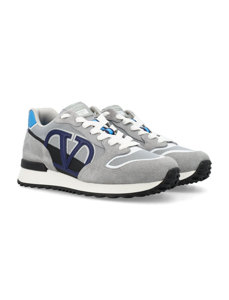 男士低帮 V-Logo 网球鞋，灰/浅蓝色，适合2024春夏季