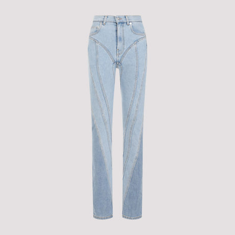 Two-Tone Spiral Skinny Jeans for Women - Multi-Seam High-Rise Denim Pants