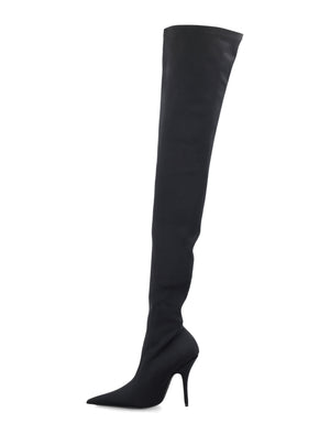 Black Over-The-Knee Boots with Pointed Toe and Stiletto Heel