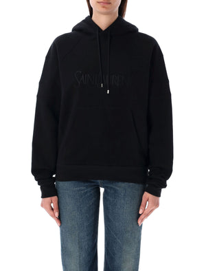 SAINT LAURENT Embroidered Logo Hoodie in Black for Women - SS24
