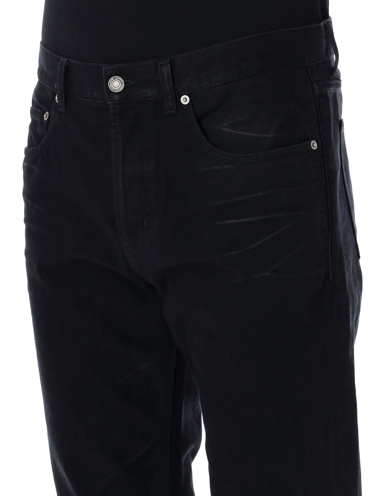 SAINT LAURENT Black Low-Rise Baggy Jeans with Button Fastening for Men