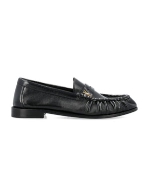 Black Creased Leather Penny Loafers for Men
