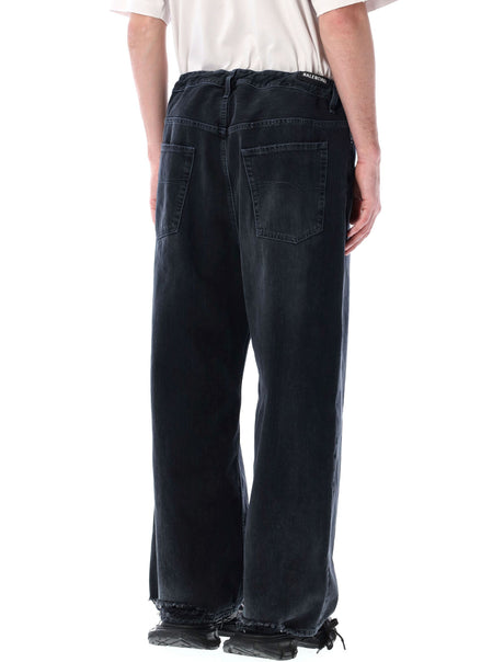 Men's Black Wide-Leg Jeans with Distressed Wash by Balenciaga for SS24