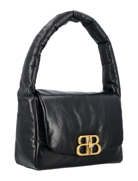 BALENCIAGA Monaco Mini Black Leather Sling Handbag with Silver Hardware