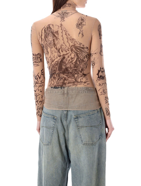 BALENCIAGA Tattoo Turtleneck Top in Beige for Women - SS24 Collection