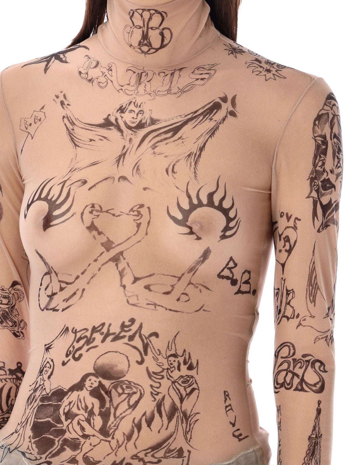 BALENCIAGA Tattoo Turtleneck Top in Beige for Women - SS24 Collection