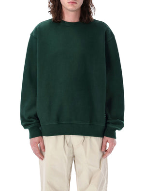 メンズコットンスウェットシャツ アイビーグリーン - オーバーサイズフィット、長袖