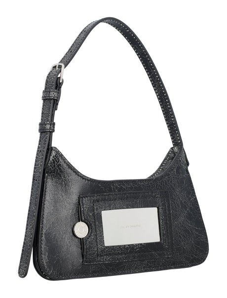 Cracked Leather Shoulder Handbag – Adjustable Strap, Folded Design, Acne Studios Logo Patch