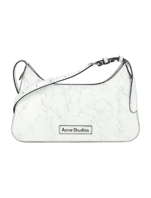 ACNE STUDIOS Mini Cracked Leather Shoulder Handbag with Decorative Mirror - White