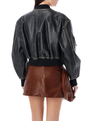 Distressed Leather Bomber Jacket for Women by Acne Studios