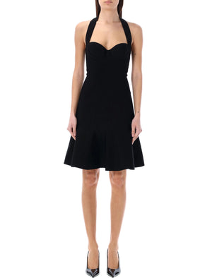 ALAIA Black Ribbed Dress with Halter-Neck and Flared Skirt for Women - SS24