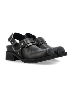Sleek Black Leather Buckle Flats for Women - SS24 Collection
