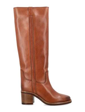 Cognac Leather Boots with Touch of Elegance for Women