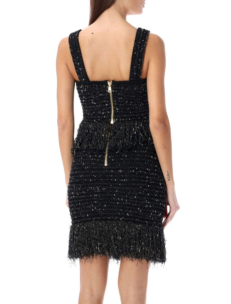 BALMAIN Shimmering Black Tweed Strappy Top - Women's Short and Tight Fit