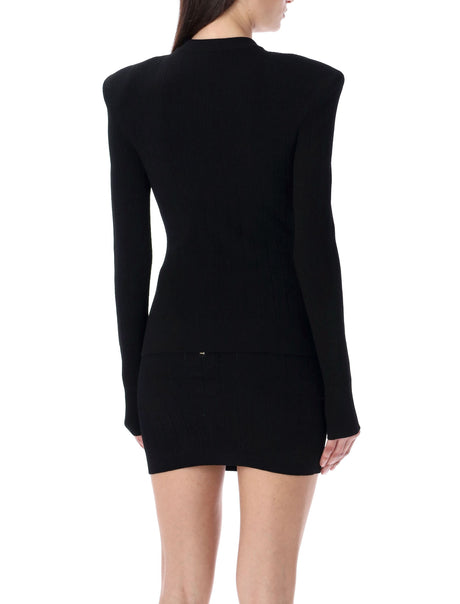 BALMAIN Classic Black Knit Sweater with Gold-Tone Buttons