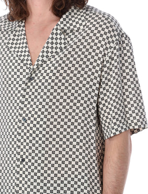 BALMAIN Mini Monogram Bowling Shirt with Pyjama Collar and Button Closure