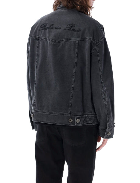 BALMAIN Worn-Effect Denim Jacket in Faded Black for Men - SS24