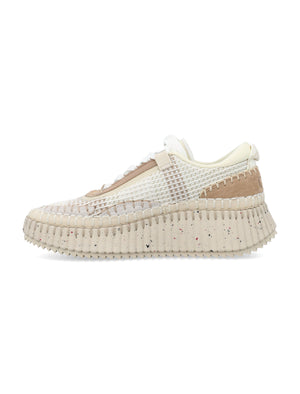 CHLOÉ Pearl Beige Mesh Lace-Up Sneakers for Women