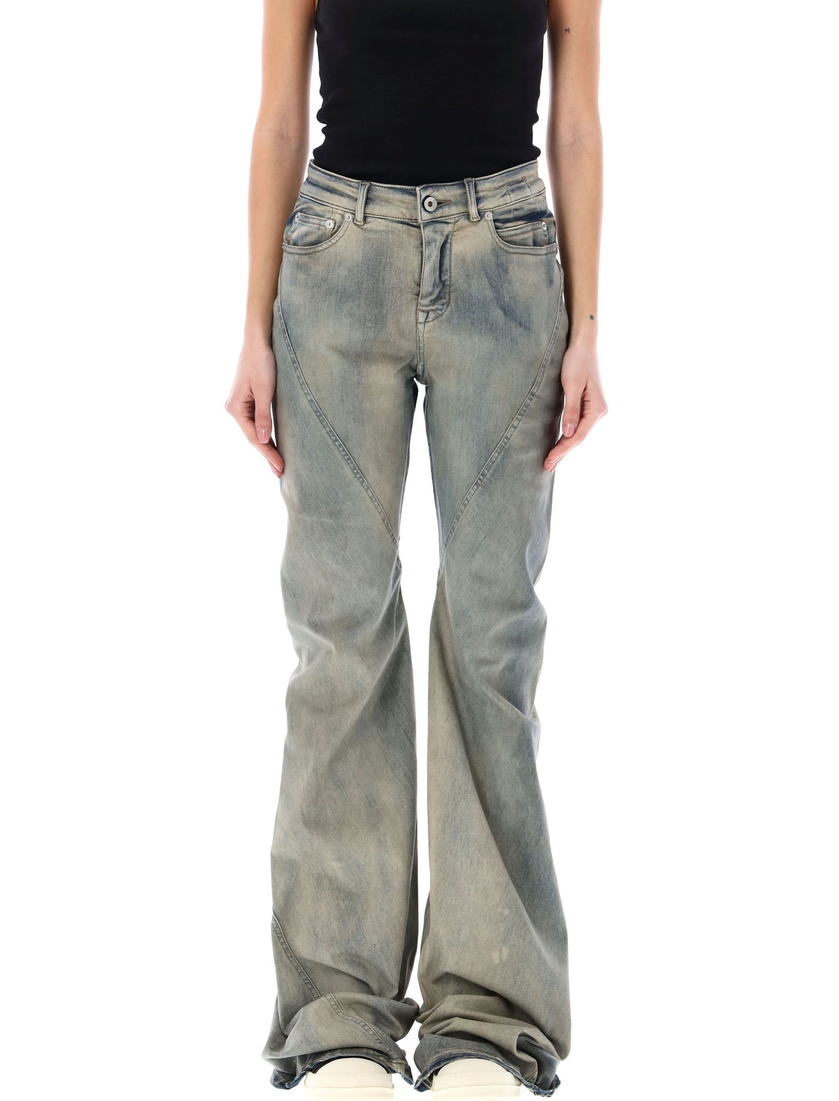 女性天空斜角伸展裤 - 直切设计，长及地面带有后排贴袋和腰带環槽